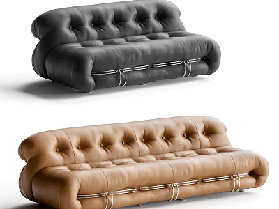 Tufted Leather Sectional Sofa In Black And Brown With Metal Accents For Living Room 3d model