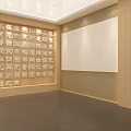 Modern Indoor Space Featuring Chinese Calligraphy Wall And White Display Panel 3d model