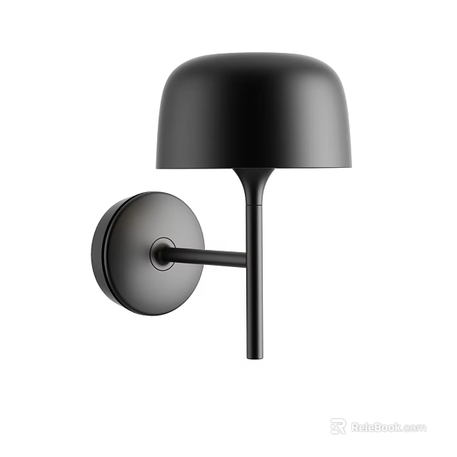 Sleek Modern Black Wall Light with Dome Shade and Circular Base Design 3d model