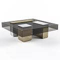 Modern Coffee Table With Transparent Glass Top Sturdy Metal Marble Base And Rectangular Design 3d model