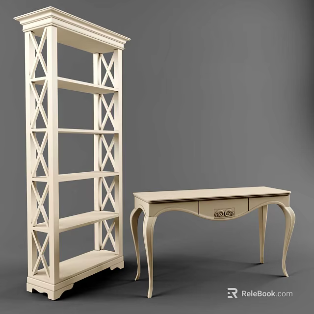 Elegant Modern Entryway Cabinet And Console Table With Open Shelves And Drawer 3d model 
