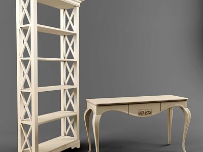 Elegant Modern Entryway Cabinet And Console Table With Open Shelves And Drawer 3d model