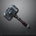 Fantasy Metal Hammer With Intricate Diamond Design And Red Leather Wrapped Handle