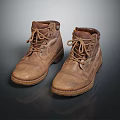 Brown Leather Boots With Laces Distressed Vintage Style Rubber Sole Casual Work Wear