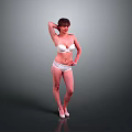 White Lingerie Model Posing With One Hand On Head And White Heels