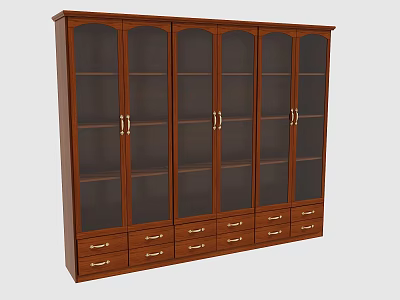Traditional Wooden File Cabinet Featuring Glass Panel Doors Metal Handles And Bottom Drawers 3d model