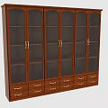 Traditional Wooden File Cabinet Featuring Glass Panel Doors Metal Handles And Bottom Drawers