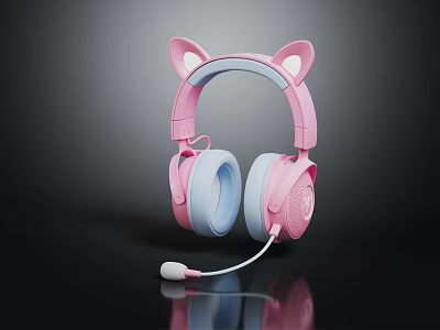 Cute Pink Cat Ear Headphones With Microphone For Kids Comfortable Design 3d model
