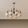Elegant Modern Chandelier With Six White Ceramic Shades And Wooden Frame Ceiling Lighting Fixture