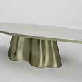 Elegant Modern Dining Table With Light Surface Golden Specks And Sculptural Metal Base 3d model