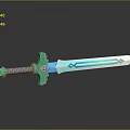 Turquoise Fantasy Sword with Ornate Hilt Blue Accents and Gemstone Design
