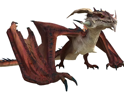 Red Mythical Dragon With Spread Wings Horns Sharp Claws And Fangs 3d model
