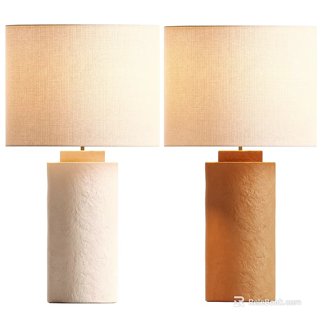 Light And Brown Table Lamps With Textured Cylindrical Base And Fabric Shade 3d model 