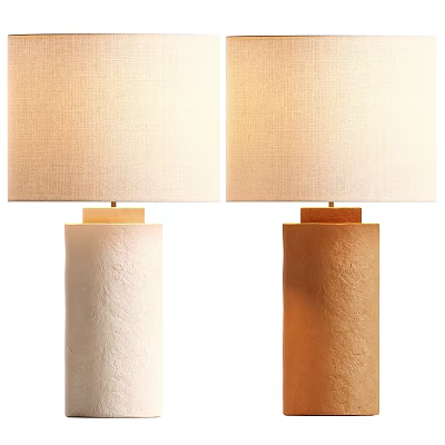 Light And Brown Table Lamps With Textured Cylindrical Base And Fabric Shade 3d model
