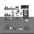 Modern Bathroom Accessories Set Including Shelves Towels Bottles Mirror Toilet Paper Holder And Hooks