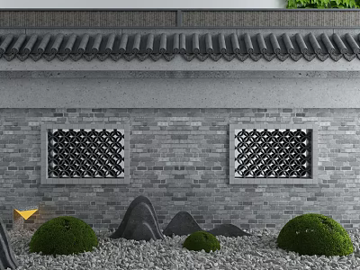 Traditional Chinese Archway with Gray Brick Walls Black Tiled Roof and Decorative Lattice Windows 3d model