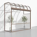 Outdoor Garden Landscape Featuring Glass Canopy Structure With Green Plants And Light Shadows