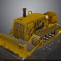 Old Yellow Rusty Bulldozer With Tracks Red Chimney And Front Blade