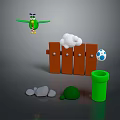 Playful Green Bird Scenery With Wooden Fence White Cloud Blue And White Egg Gray Stones