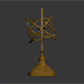 Vintage Brass Armillary Sphere With Red Wooden Base Blue Gemstone And Decorative Arrows