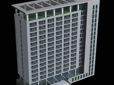 Modern High Rise Office Building With Glass Curtain Wall And Grid Roof Design 3d model