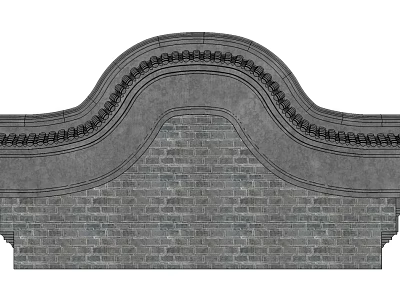 Gray Brick Building Exterior Wall With Wavy Decorative Top And Ornamental Details 3d model