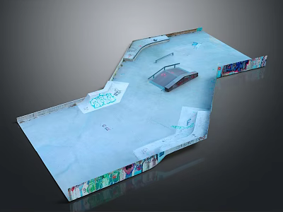Modern Skatepark Design for Fitness with Ramps Graffiti and Functional Surfaces 3d model