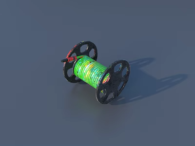 Green Cable Reel Hardware Tool With Black Wheels And Sturdy Construction Design 3d model