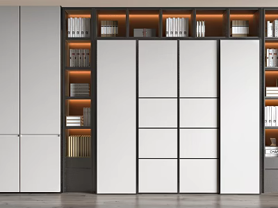 Modern Bookcase Interior Design With White Panels Dark Frames Multiple Shelves And Books 3d model