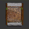 Handcrafted Decorative Structure With Leopard Print Canopy Wooden Frame And White Cushioned Seats