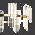 Sleek Modern Luxury Chandelier with Golden Metal Ring Transparent Long Strip Lampshades in Black Room