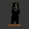Lifelike Black Bear Taxidermy Standing on Wooden Base with Open Mouth