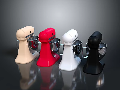 Household Stand Mixers Beige Red White And Black With Metal Bowls For Kitchen Use 3d model