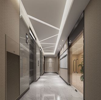 Modern Aisle Office Building Elevator Corridor Glass Door 3d model