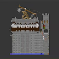 Cartoon Scenery of Lego Built Castle Towers with Golden Decorations White Brown and Blue Base