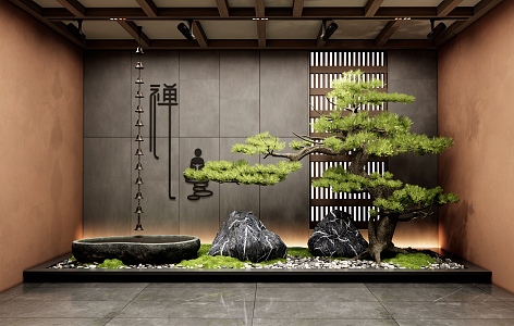 New Chinese Style Interior Landscape Courtyard Landscape Scrib Landscape Stone Water Bowl Rain Chain Pine Tree Landscaping Zen Scrib Plant Landscaping 3d model