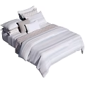 Double Bed with Multiple Pillows and Striped Bedspread in Modern Neat Arrangement 3d model