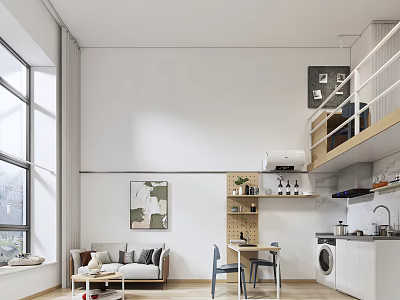 Spacious Loft Apartment With Modern Interior Large Windows Living Kitchen Area 3d model