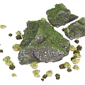 Natural Stone and Wood Decor Elements With Moss Covered Rocks and Small Blocks