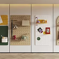 Colorful Pegboard Wall Decor with Hanging Bags Umbrella Photos Stationery for Modern Home Organization