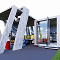 Modern Industrial Container Building With Unique Structure Glass Curtain Wall And Grassland Surroundings