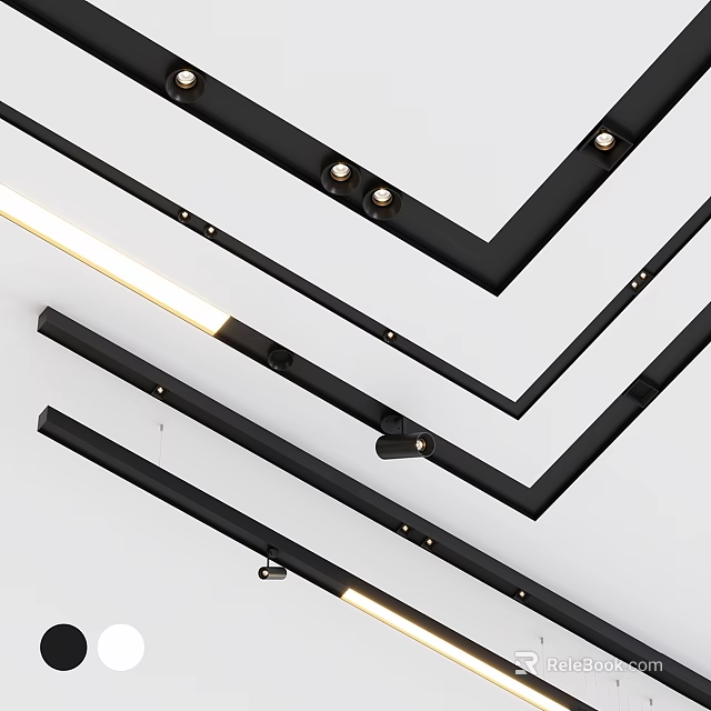 Modern Black Linear Downlights And Spotlights For Ceiling Mounted Lighting Design 3d model 