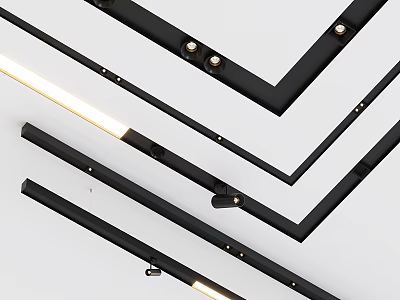 Modern Black Linear Downlights And Spotlights For Ceiling Mounted Lighting Design 3d model