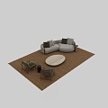 Light Gray L shaped Sofa And Round Coffee Table Set With Green Cushions And Brown Carpet
