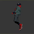 Game Movie Character with Hooded Green Jacket Spider Logo Blue Pants and Red Shoes