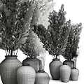 Gray And Blue Vases With Dried Pampas Grass For Home Decor Arrangement