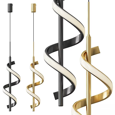 Modern Black and Gold Spiral Chandeliers for Stylish Contemporary Interior Decor 3d model