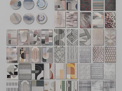 Modern Square Rugs with Diverse Geometric Patterns and Textured Designs 3d model