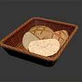 Fresh Artisan Bread Loaves with Cross Patterns in Red Wicker Basket