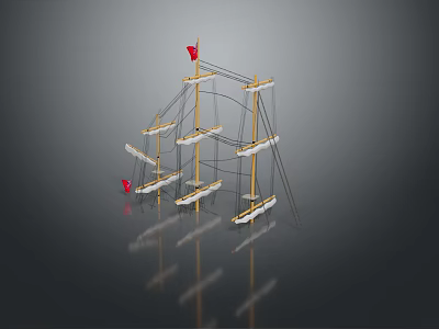 Classic Sailing Ship Model With Multiple Masts Red Flag And Intricate Rigging Details 3d model